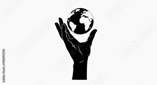 Globe over an outstretched hand in silhouette