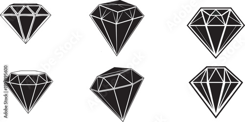 Six black and white diamond illustrations