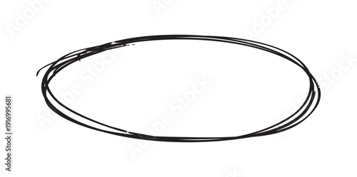 Hand-drawn minimalist sketchy oval circle vector illustration, black ink ring for highlighting and emphasis

