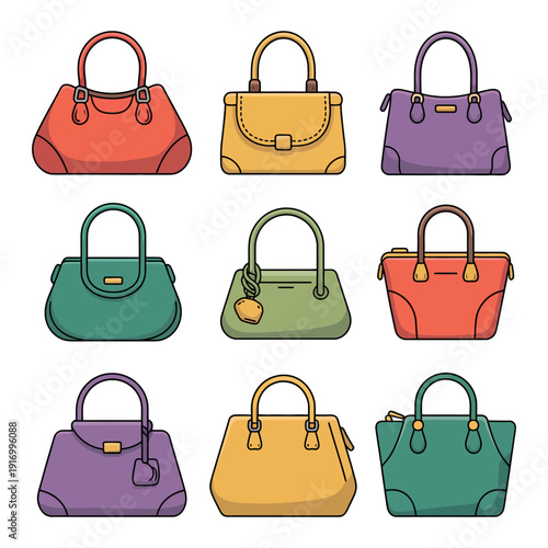 A collection of colorful handbags on display