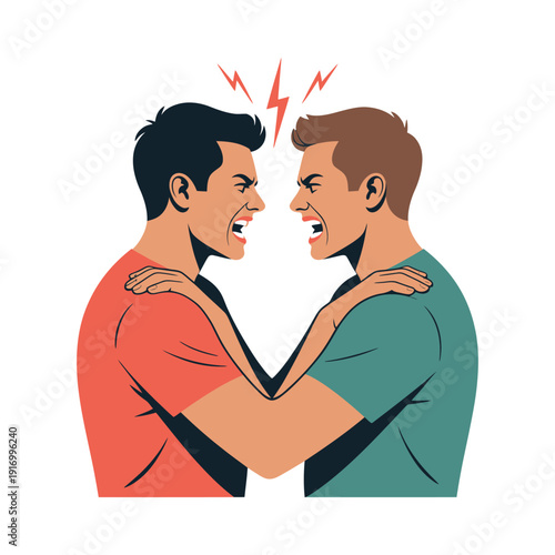 Two angry men facing each other aggressively