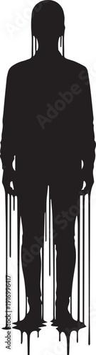 Melting silhouette of a person with dripping black paint