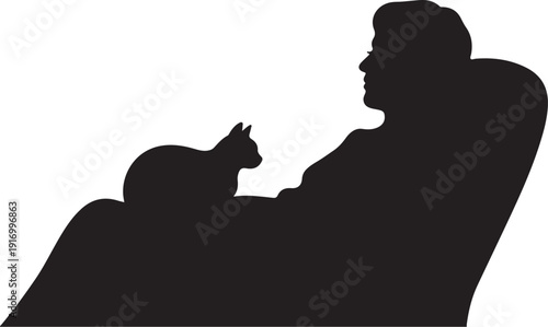 Silhouette of a person and a cat on a couch black