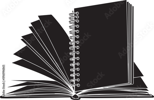 Spiral bound notebook with pages fanned out open