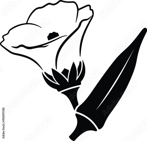 silhouette fresh okra vegetable and flower agriculture symbol vector design