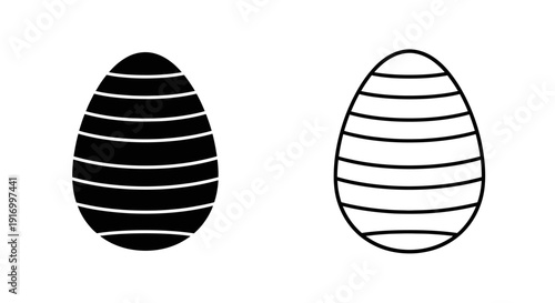 Minimalist black and white eggs design with horizontal lines and curves Vector