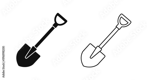 Two shovels, one black and one white, isolated on white background, simple and clean design Vector
