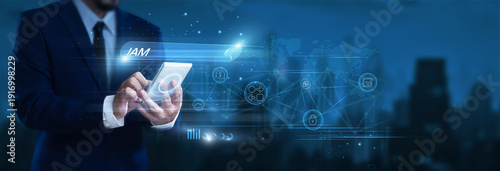 Fotografía Businessman using smartphone to find and analyze IAM data, secure access control