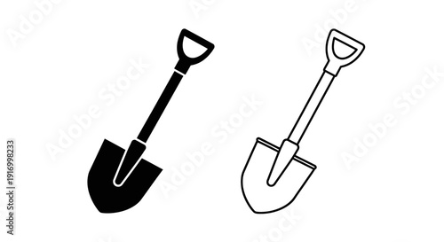 Two shovels, one black and one white, isolated on white background, vector illustration Vector