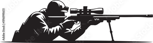 Silhouette of a sniper aiming a rifle with scope