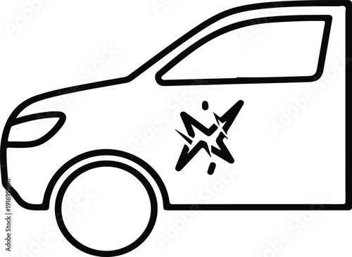 Car with crash damage on the side panel graphic illustration
