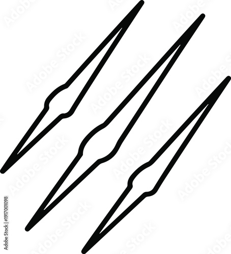 Three black cartoon claw marks on white background  scratches  animal  graphic