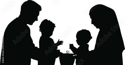 Silhouette of a Family with Two Children parents kids