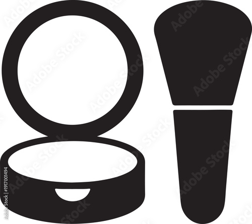 Makeup Powder and Cosmetic Brush Icon – Beauty Product Silhouette Vector Illustration