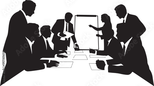 Silhouette of people in business meeting with flip chart