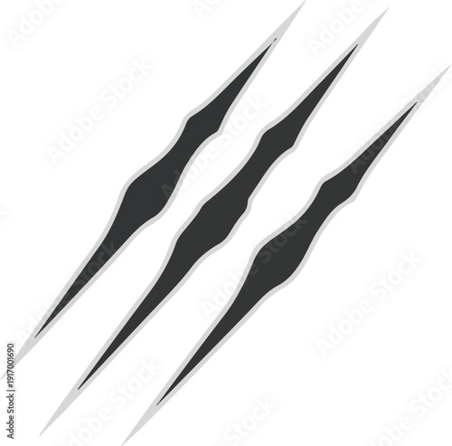 Three sharp grey claw marks on white background