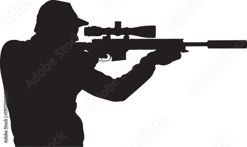 Silhouette of Person Aiming Rifle with Scope 1