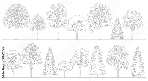 Minimal CAD Tree Outline and Block Collection – Landscape Architecture Drafting Symbols Vector