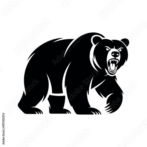 A black bear illustration with an aggressive expression on white background