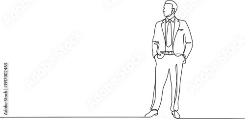 Single Line Drawing of a Businessman Standing with Hands in Pockets