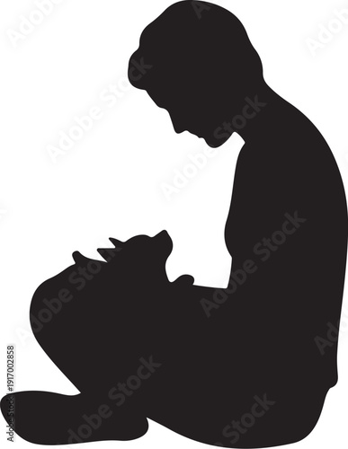 Silhouette of Person Sitting with Cat on Lap 1