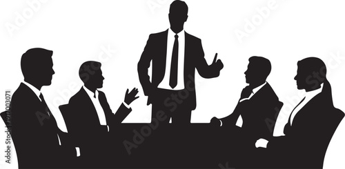 Silhouette of six people in business meeting around table