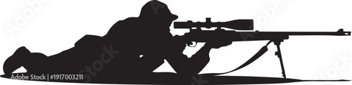 Silhouette of sniper lying prone with rifle and scope 2