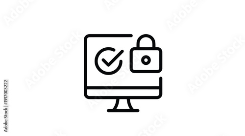 Secure Computer Monitor with Checkmark and Lock Icon.