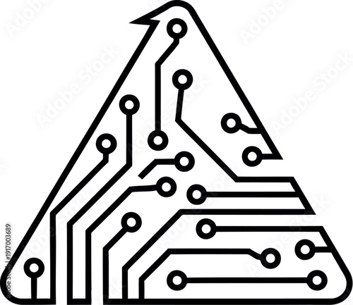 Black and white stylized abstract triangle logo design incorporating electronic circuit board patterns representing technology innovation and digital connection concepts