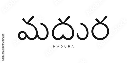 Madura in the India emblem. The design features a geometric style, vector illustration with bold typography in a modern font. The graphic slogan lettering.