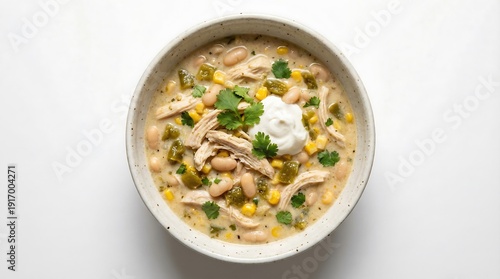 Creamy White Chicken Chili with Beans, Corn and Sour Cream