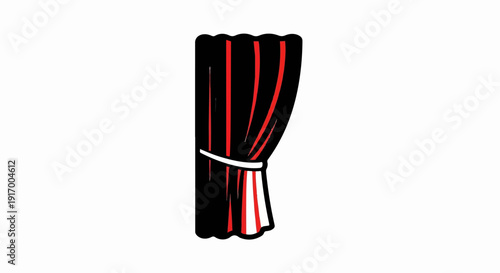 A black and red striped curtain tied with a white band
