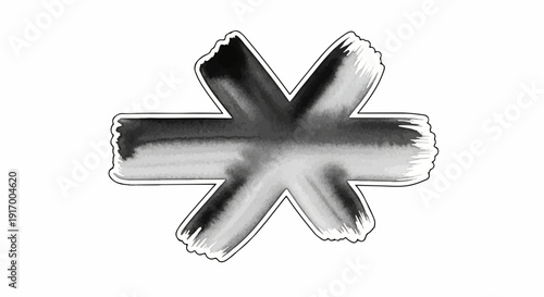 A black and white abstract brush stroke starburst, isolated on white