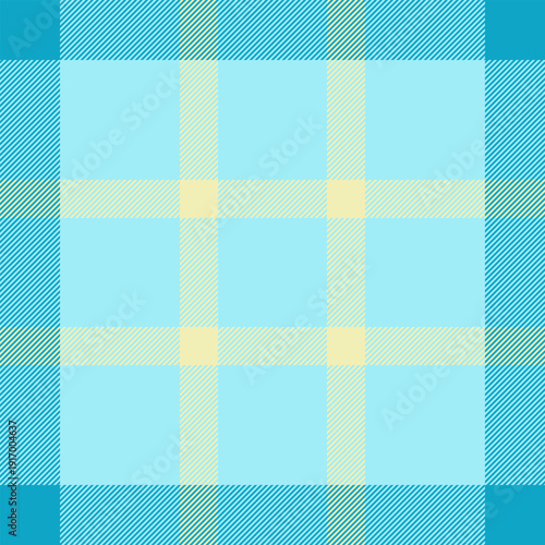 Net vector textile texture, diamond check pattern plaid. Infant fabric tartan background seamless in cyan and light colors.