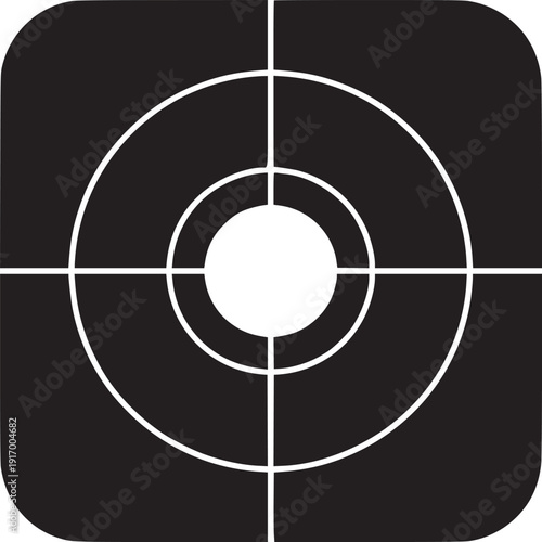 A black square with rounded corners containing a white target with concentric circles and crosshairs