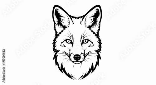 A black and white illustrative portrait of a fox's face