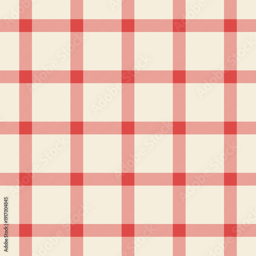 Gentleman check plaid seamless, teenage tartan fabric background. Outline pattern texture vector textile in antique white and red colors.