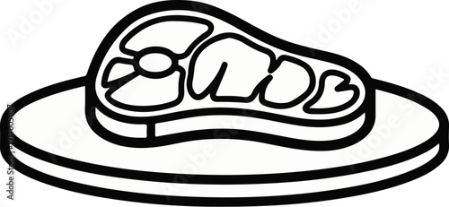 A black and white line drawing of a raw steak on a platter
