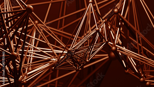 red Complex arrangement of metallic lines creates a sophisticated network, symbolizing technology and communication. The interplay of shapes highlights modern design elements.	
