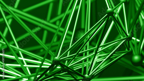 green Complex arrangement of metallic lines creates a sophisticated network, symbolizing technology and communication. The interplay of shapes highlights modern design elements.	
