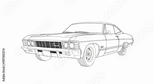 A black and white sketch of a classic two-door coupe automobile