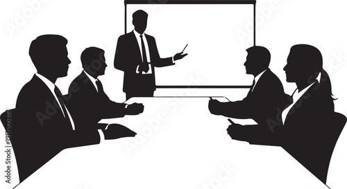 Silhouettes of people in business meeting with presentation