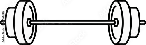 A black outline drawing of a barbell with two weight plates on each end