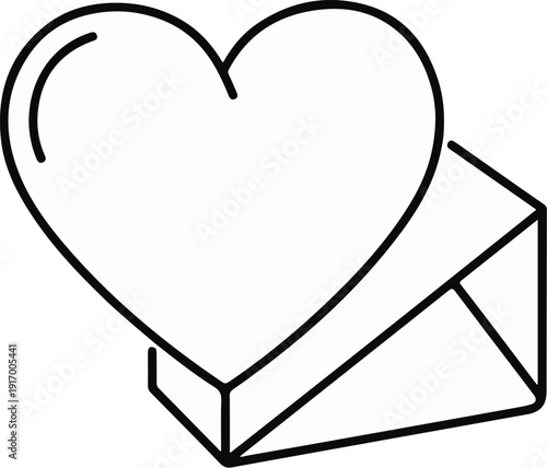 A black outline of a heart symbol on an envelope