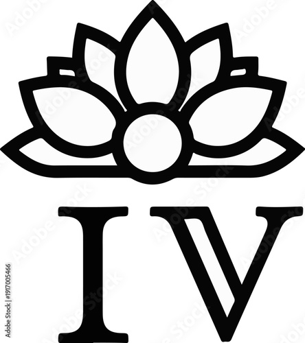 A black outline of a lotus flower above Roman numerals IV