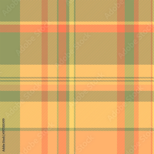 Multicolored tartan texture plaid, elegant vector background fabric. Improvement pattern seamless textile check in orange and lime colors.