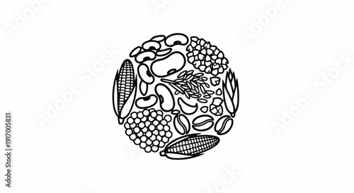 A circular arrangement of various seeds and grains