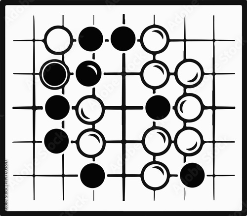 A game of Go board with black and white stones strategically placed