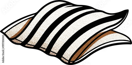A close-up illustration of a striped, sandy-brown pillow or cushion