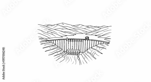 A grand dam holds back a vast lake, with mountains in the background